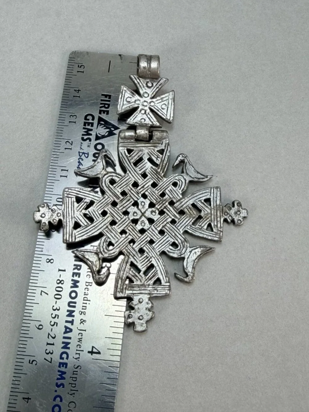 Vintage Alva Ethiopian Coptic Cross Pendant Silver Tone Signed Large